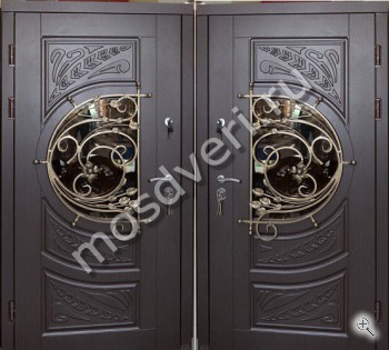 Элитная стальная дверь для загородного со стеклом и художественной ковкой - купить от производителя Мосдвери Элитная стальная дверь для загородного со стеклом и художественной ковкой